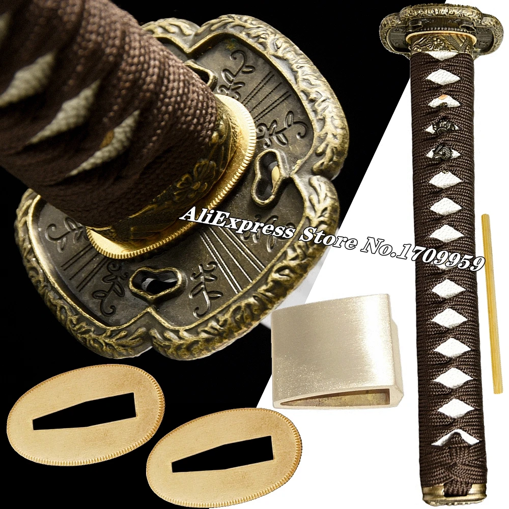 A Set Handle Tsuka Alloy Hand Guard Tsuba+Fuchi+Kashira+Menuki+Habaki+Seppa For Japanese Samurai Katana Wakizashi Sword Fittings