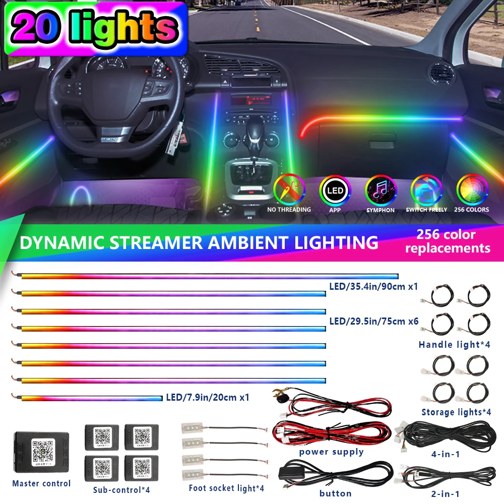 

Smart Remote Control RGB 64 Colors LED Car Interior Ambient Light Easy-Fit Installation Set