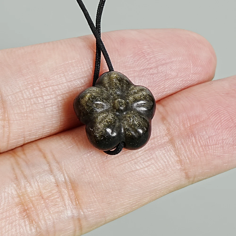 5Pcs Gold Sheen Obsidian Five-Petal Flower Pendant 13MM Golden Black Cute Floral Charms for Sweet DIY Jewelry Making