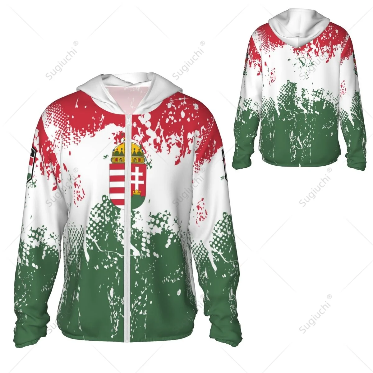 Hungary Flag Sun Protection Hoodie Sunscreen Clothes Fishing Cycling Running Quick Dry Long Sleeve With Zipper Polyester