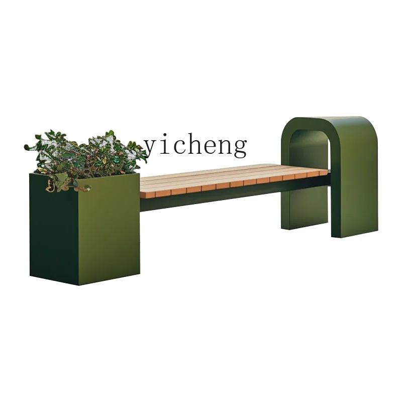 

ZKoutdoor plastic wood flower box stainless steel commercial street bench combination outdoor flower bed flower groove partition
