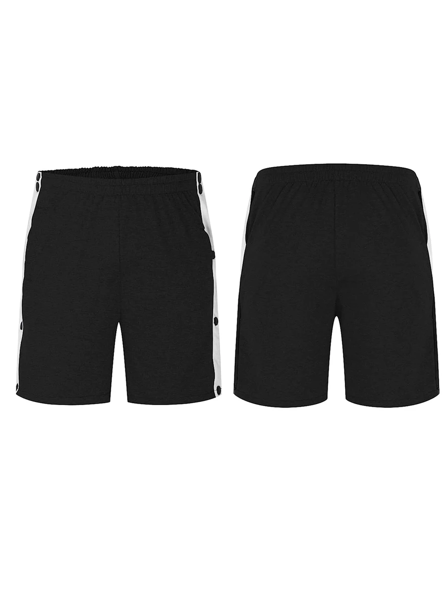 Calção de corrida masculina com elástico na cintura, calça curta com botões e bolsos, ginástica esportiva, verão