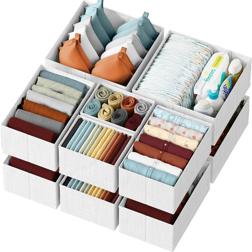 

Drawer Organizer Clothes Set of 12 White-Grey - Dresser Organizer For Nursery, Bedroom, Closet - Perfect Baby Clothes Organizer