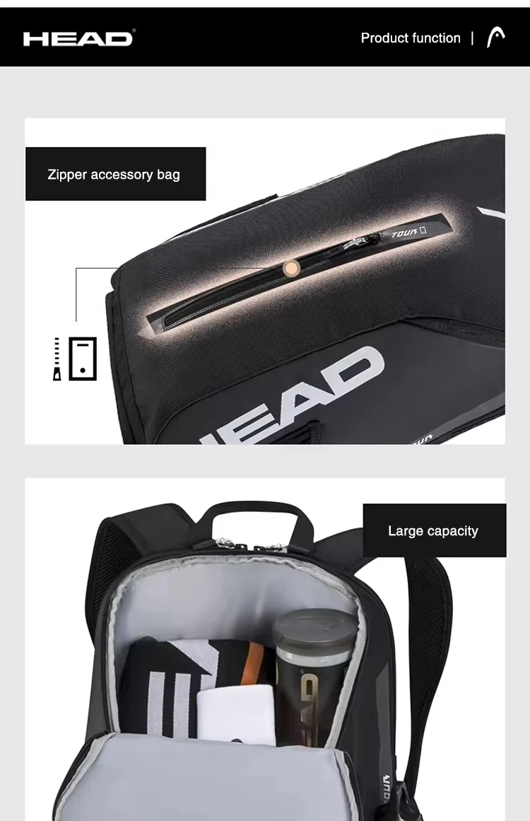 HEAD Tennis Bag TOUR TEAM Series Large-capacity Multifunctional Tennis Racket Backpack Sports Bag Tenis Padel Racket Bag