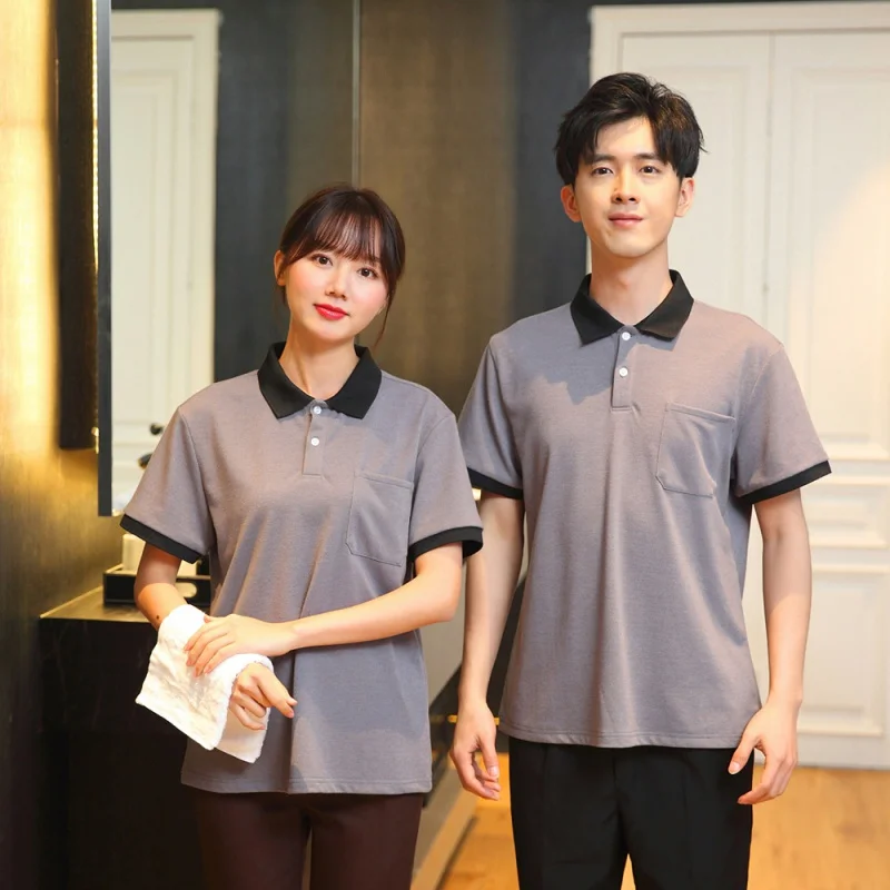 Cotton T-shirt Hotel Room Attendant Service Uniform PA Property Aunt Cleaning Work Clothes Short-Sleeved Summe