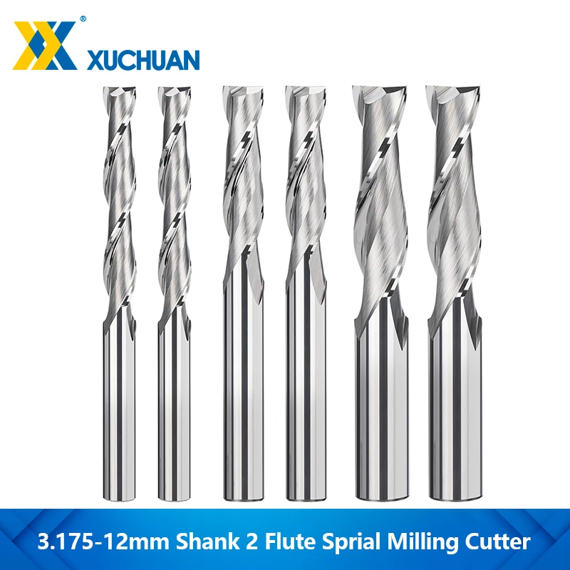 1Pc 2 Flute Sprial Milling Cutter 3.175 4 6 8 10 12 mm Shank CNC Router Bit Solid Carbide Flat End Mill for Woodworking Tools