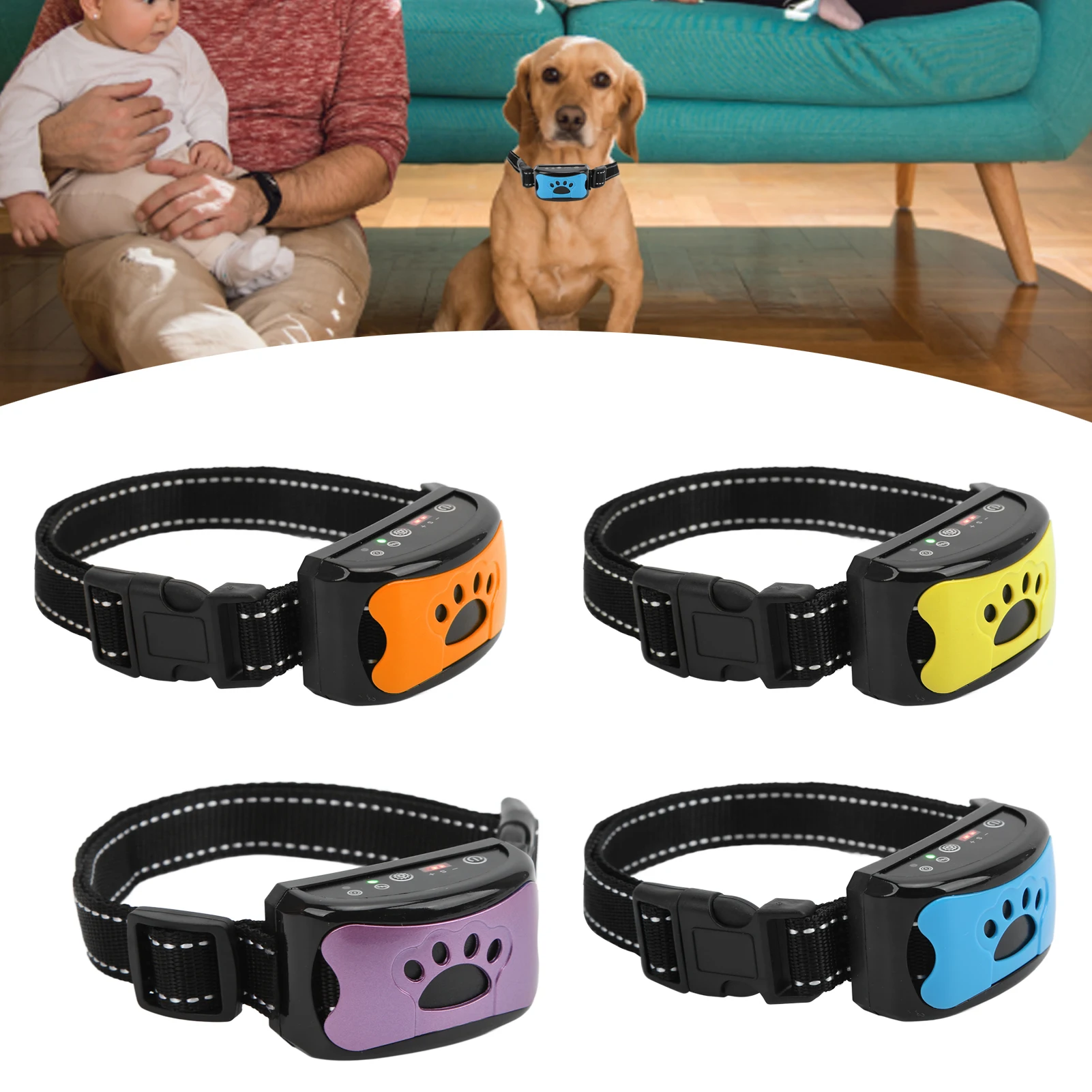 Dog Barking Collar USB Rechargeable Waterproof Adjustable Vibration Intelligent Recognition Training Collar Dog Training Collar