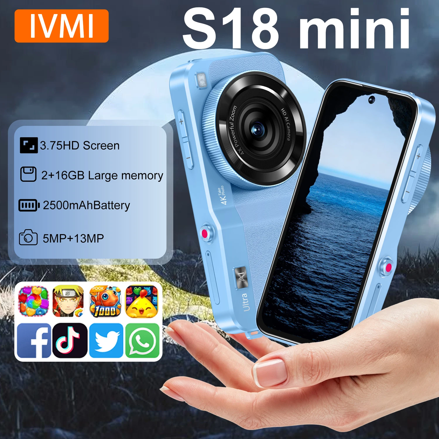 IVMI Global Vision S18 MINI Mobile Unlock Phones Smartphone 2GB+16GB Toys mini Phone Android Cellphone Dual SIM Screen Small Pho