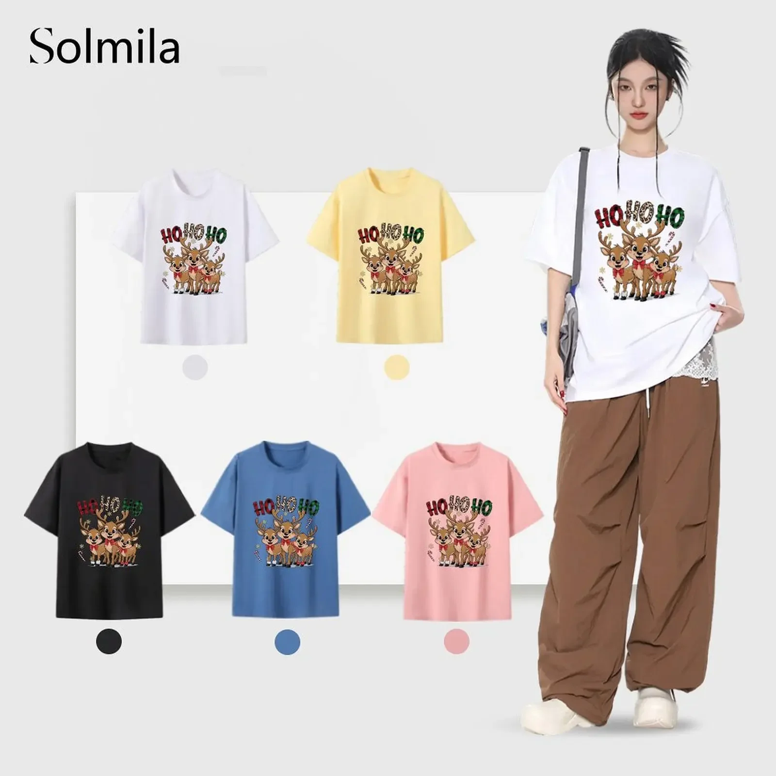 

Women Quick Dry Causal Comfortable Short Sleeve Printed Christmas Reindeer T-Shirt Top For Summer Spring Fashion Woman Clothing