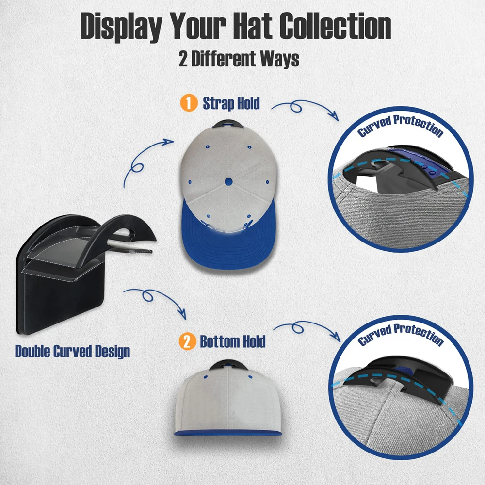 10Pcs Hat Holder Sticky Wall Mount Hook For Baseball Cap Casual Hat Storage Box No Drilling Paste Portable Hat Hanger