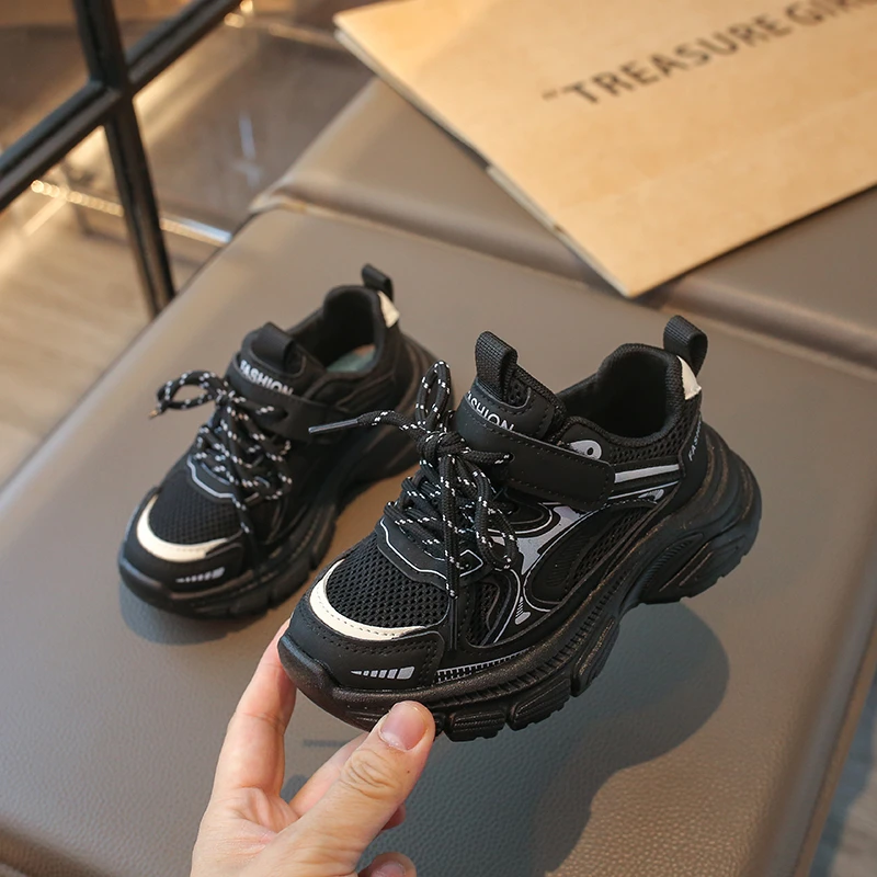 Kids Chunky Dad Shoes Toddler Hook and Loop Lace Sneakers Boys Girls Mesh Platform Sports Shoes Non-slip Daddy Sneakers