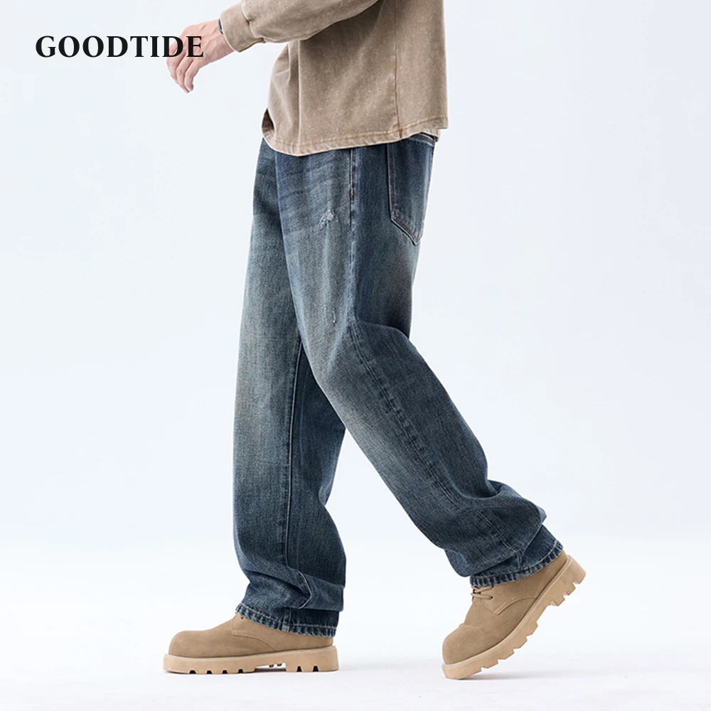 Jeans dritti lavati retrò da uomo di moda 2025 Autunno nuovi pantaloni casual in denim drappeggiato casual allentato taglia 28-40