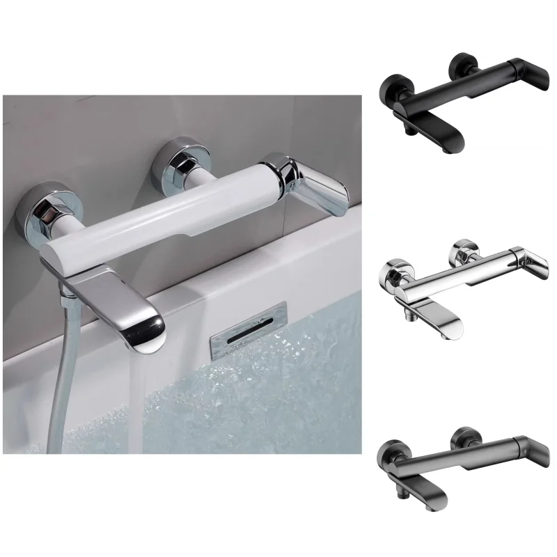 Brass Wall-mounted Shower Faucet Single Handle Tap White Chrome Bathroom Bathtub Valve Hot Cold Mixer Water Modern Shower Tap