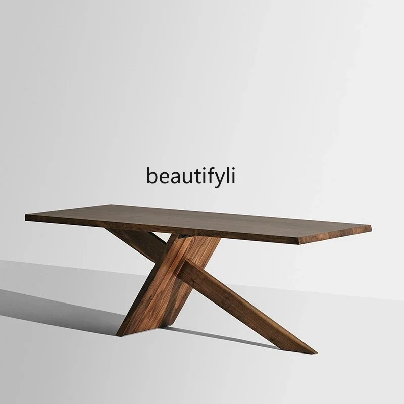 

North American black walnut solid wood dining table medieval retro dining table minimalist square table workbench5556