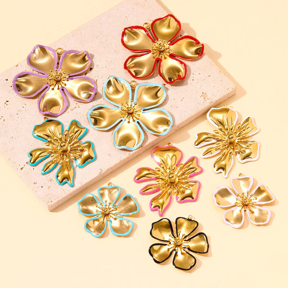 

3Pcs/Lot Stainless Steel Flower Charms Enamel Pendants For DIY Making Earring Necklace Jewelry Accessory Wholesale