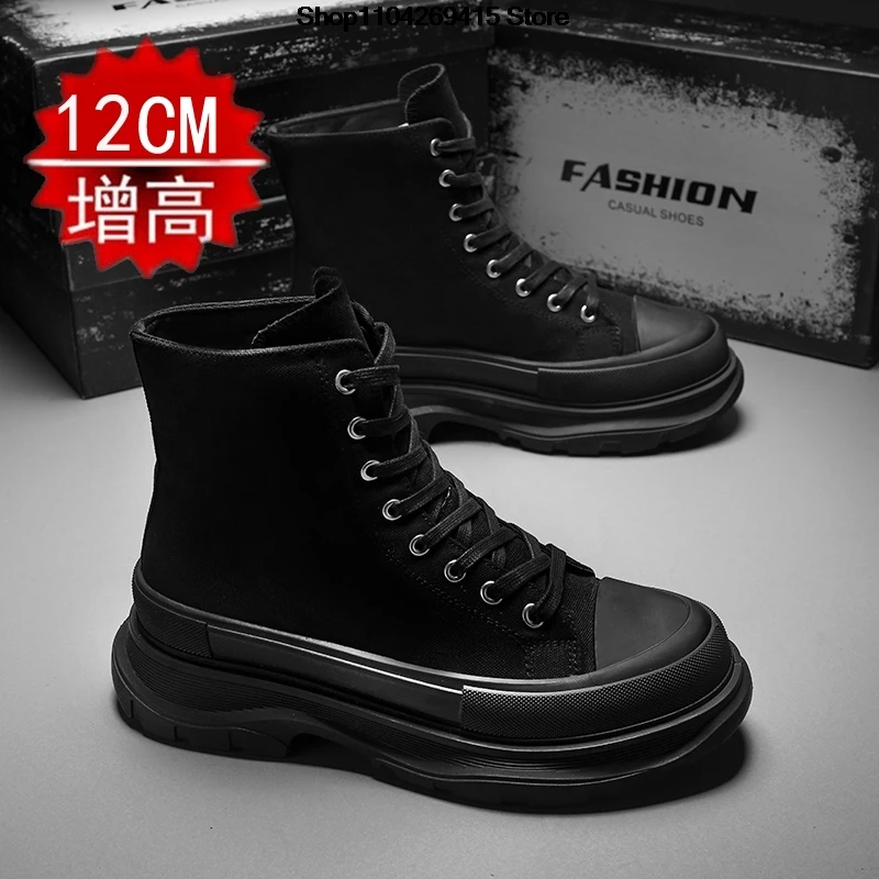 Men Invisible Height-Boosting Shoes 12cm Elevator Shoes 8cm Canvas Casual Wedge Thick Bottom High Top 10cm Hidden Heel Shoes