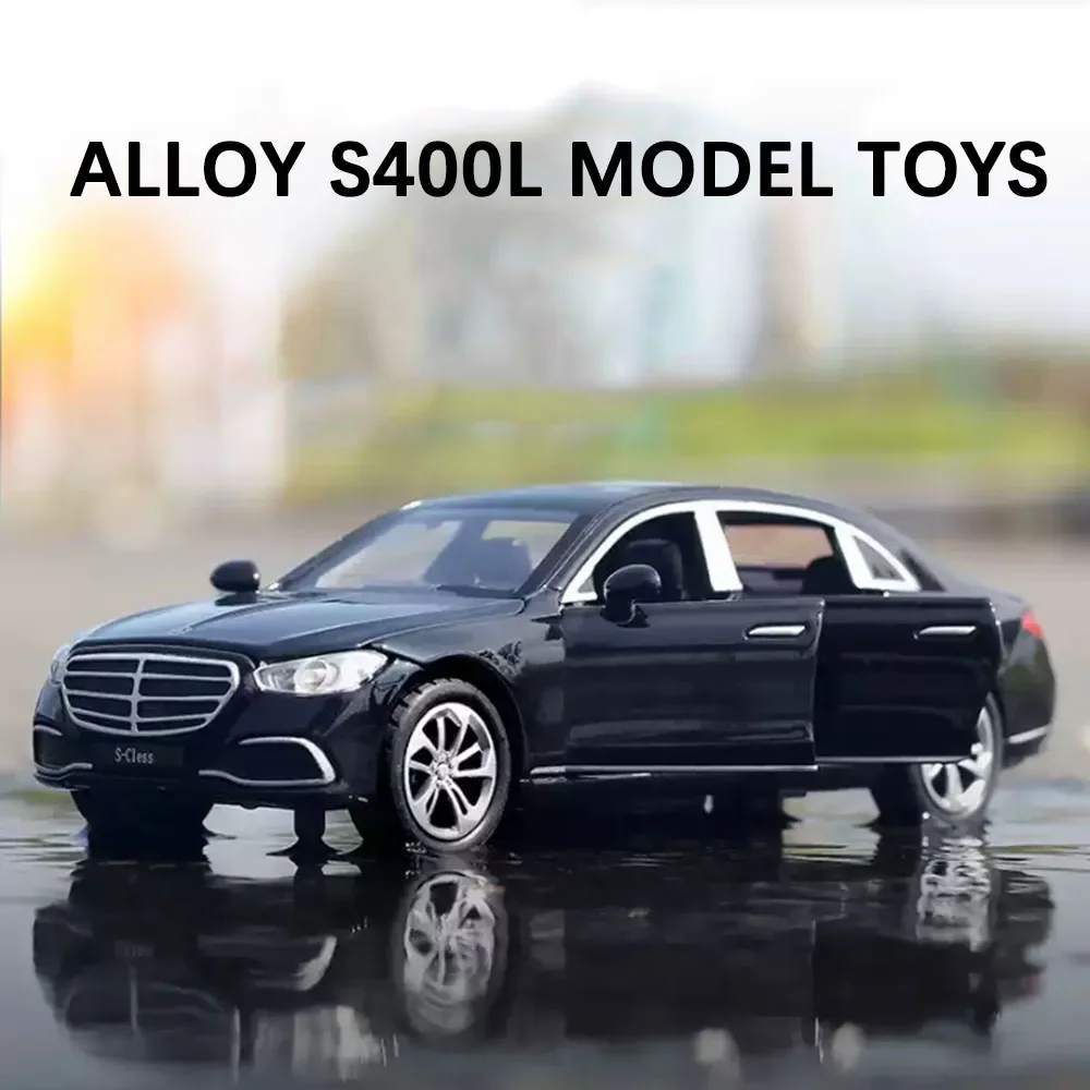 1:32 Scale Benz S400L Alloy Diecast Car Model Toy 6 Doors Opend with Sound Light Pull Back Miniature Toys Boys Collection Gifts