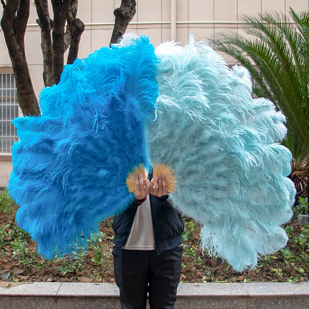 

130cm Colorful Ostrich Feather Fan 13Bars Big Hand Held Folding Fan Performance Dance Fans Party Stage Carnival Show Props