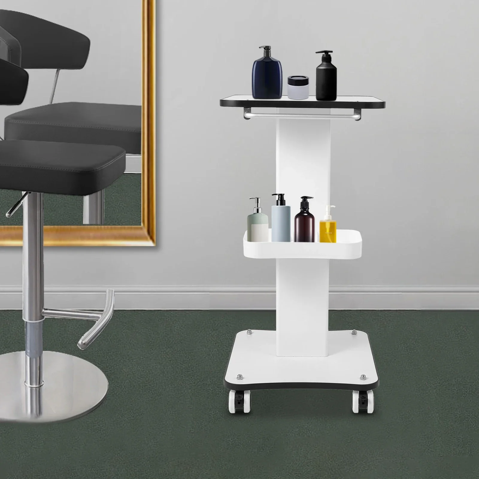 

Beauty Salon Trolley Cart, Spa Rolling Tray, Beauty Trolley on Wheels, Hairdressing Mobile with Handle White 40kg