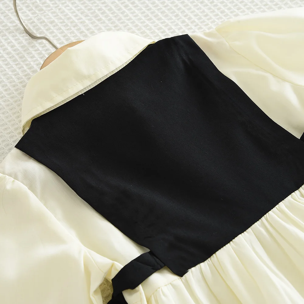 Bär Führer Schmetterling Knoten Farbe Blockiert Mädchen Kleider Herbst Neue Lange Ärmeln Revers Prinzessin Kleid Koreanische Version Kinder Kleidung – Detail 7