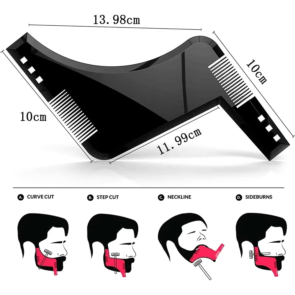 Peigne à barbe favoris, peigne de coiffure, brosse à ruban, modèle de coupe, peigne de coiffure, peigne de maquillage, utilisation avec tondeuse à barbe ou rasoir