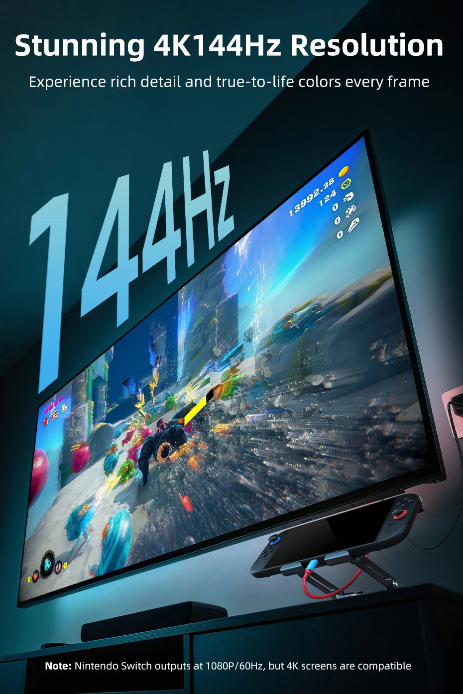 CABLETIME USB-C zu HDMI Kabel 4K144Hz PD 100W Typ-C zu HDMI Kabeladapter Perfekt für Switch 2/1 OLED PS4/5 Nintendo – Detail 6