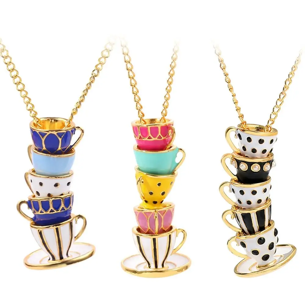 Accessories Hand Made Sweater Chain Teapot Locket Coffee Cup pendant Long Necklace Teapot Necklace Earrings Tea Cup Necklace