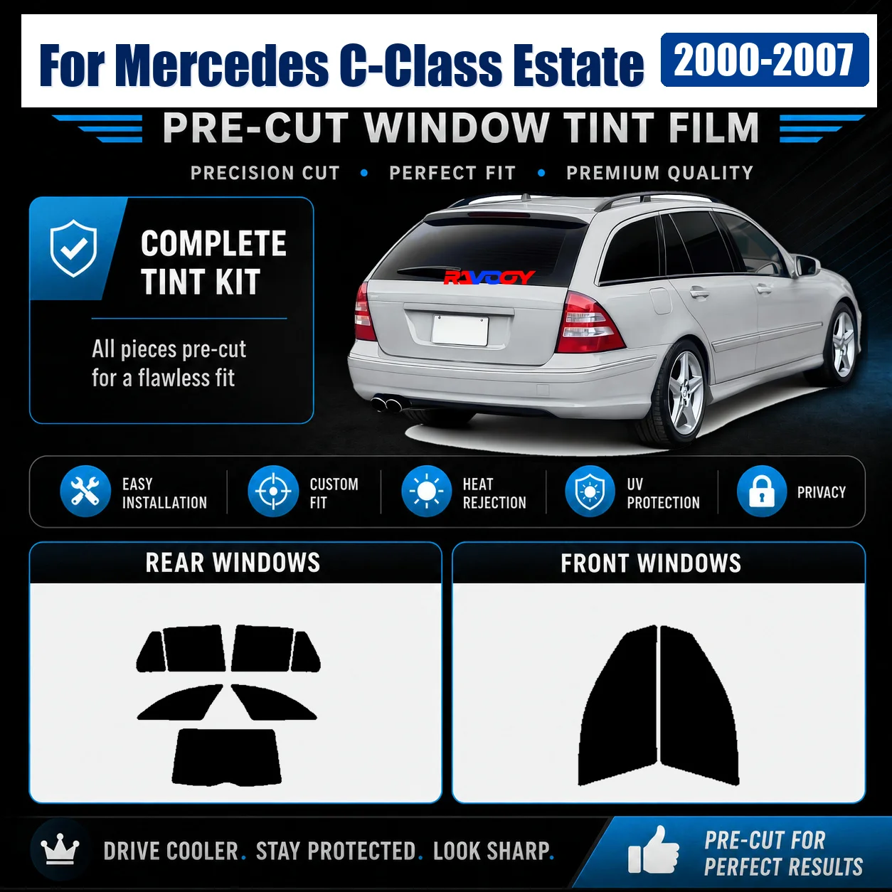 For Mercedes C-Class Estate 2000-2007 Precut Tint Film Premium Full Set Window Heat & UV Blocking