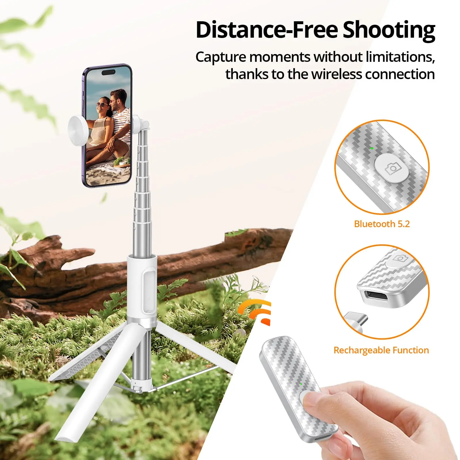 1.53m Selfie Stick Phone Selfie Stick Aluminum Selfie Stick Tripod with Bluetooth Remote for 4-7 Inch IPhone and Android