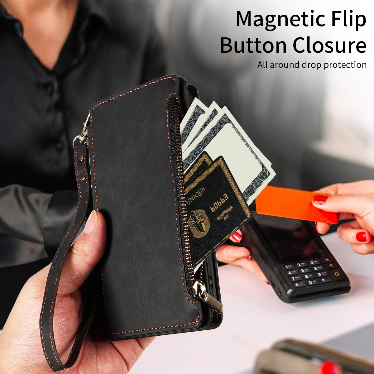 Reißverschluss PU-Leder Handyhülle für SamsungGalaxyA13 A14 A15 A21 A22 A23 A24 A25 A32 A34 A50 A54 Flip mit Kartenfächern Wallet Cover – Detail 11