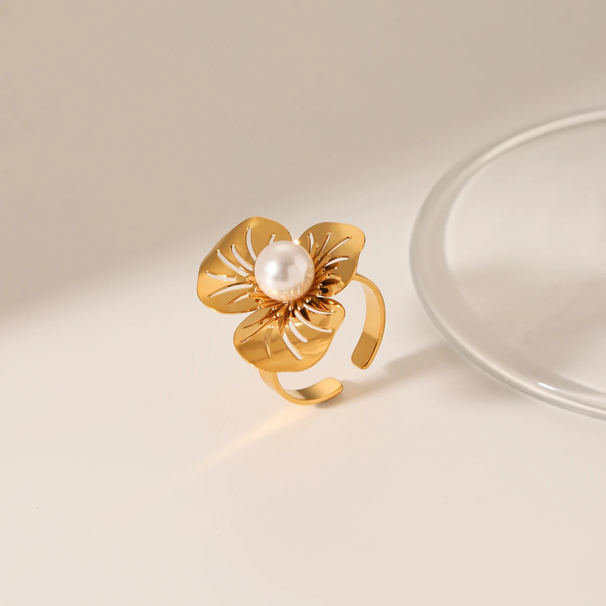 

Vintage Stainless Steel Flower Adjustable Open Ring 2025 New 18k Gold Plated Jewelry Waterproof And Low Sensitivity Gift