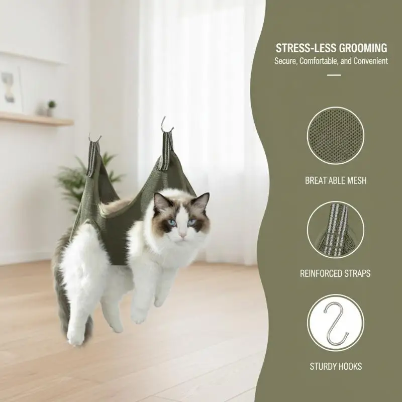 Pet Grooming Hammock for Cat Dog Nail Clipping Trimming Restraint Bag with Hooks Anti-Scratch Helper for Feeding Bathing Hair