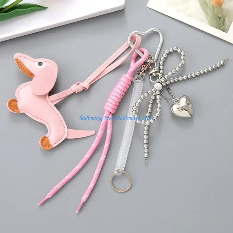 

573B Car Chain Sausage Dog Keychain Braid Rope Keyrings Pendant PU Keyrings