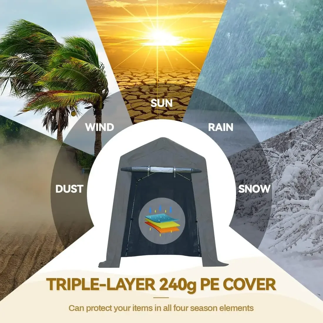 

[New Arrival, Limited Stock!]6X8 ft Outdoor Portable Storage Shelter Shed with 2 Rolled up Zipper Doors & Vents Carport for Moto