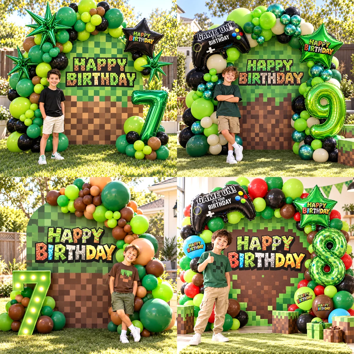 1 Set Video-Spiel-Ballon-Girlanden-Set, Spielcontroller-Folienballon, grüner Kaffee, schwarzer Ballon, Geburtstags- und Babyparty-Dekoration