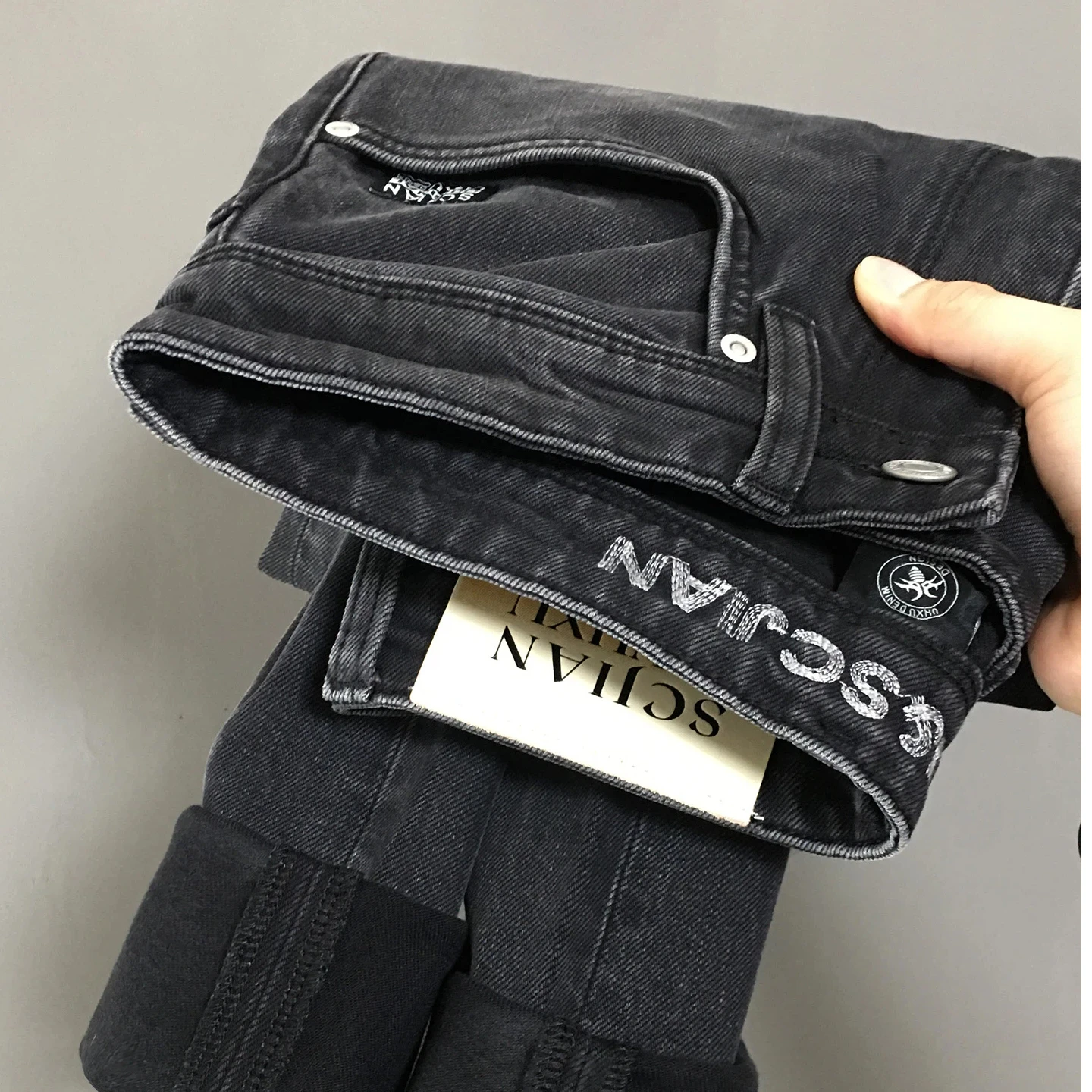 

Autumn/Winter American Vintage Denim Jeans for Men Slim Fit Straight-Leg Trendy Light Stretch Black Gray Pants High Quality