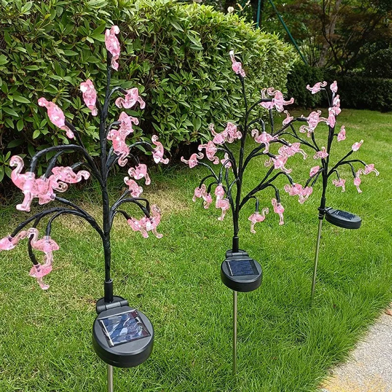 

20 светодиодов, фламинго, ветки для сада, уличные солнечные фонари для газона, украшения дорожки, водонепроницаемые ландшафтные лампы N013