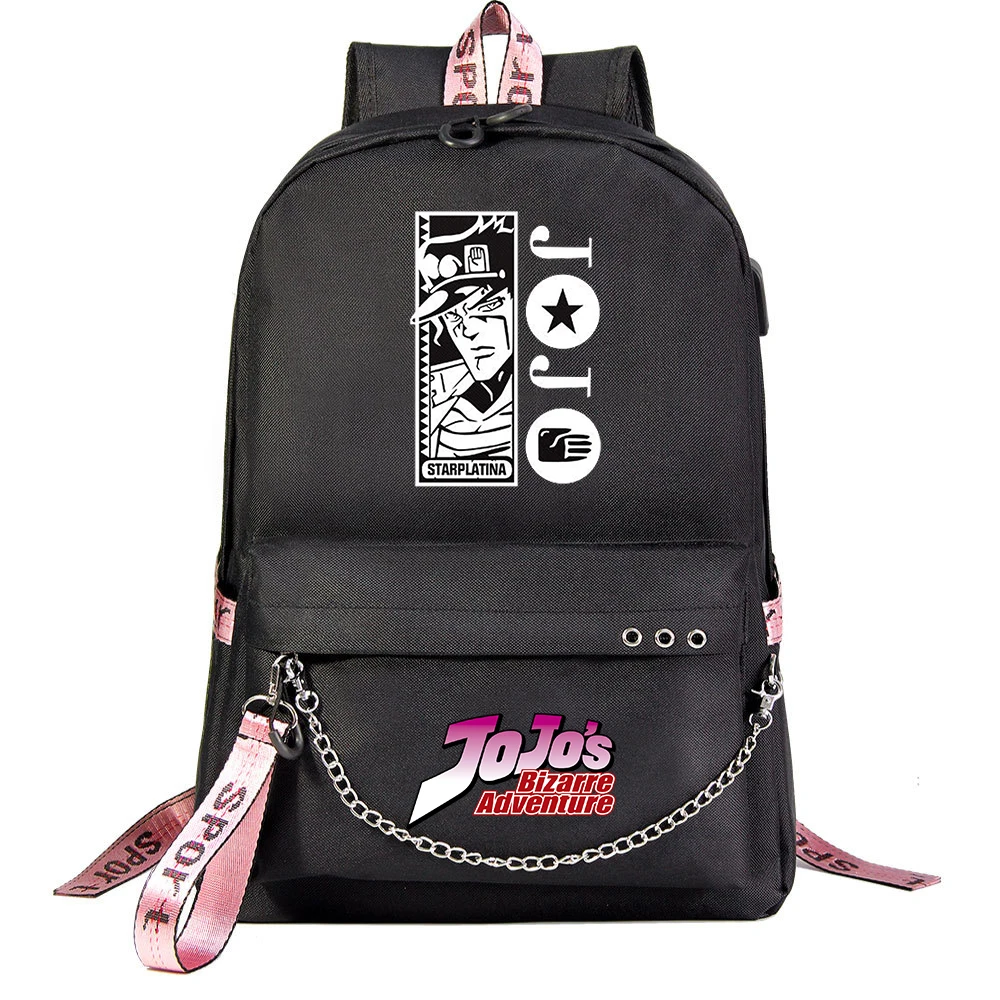 Anime Jojo Bizarre Adventure Backpack Students School Bag Women Men Causal Travel Laptop Backpack with Charging USB Teenager