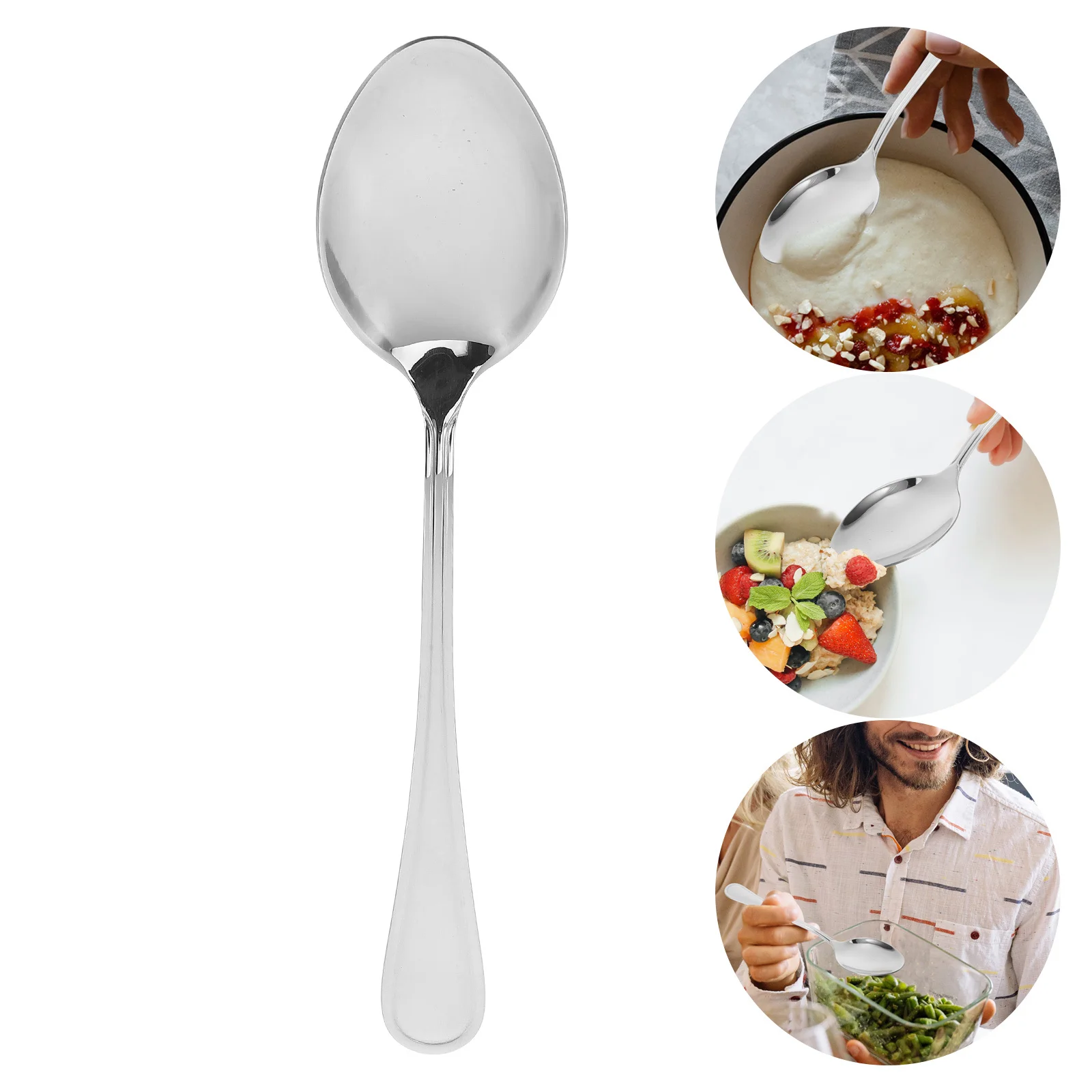 

1pcs Stainless Steel Ladle Large Kitchen Serving Spoon For Soup Rice Food Portioning Buffet Commercial Use Dishwasher Safe