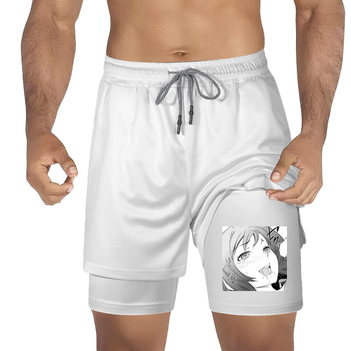 Herren Anime bedruckte Shorts 2 in 1 schnell trocknende atmungsaktive Lauf-Fitness-Trainings shorts Outdoor-Radfahren