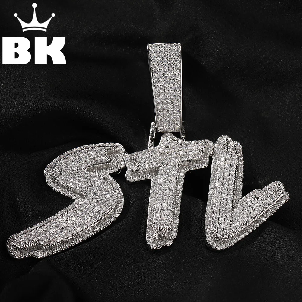 

THE BLING KING Hip Hop Cursive Custom Name Necklace For Men A-Z Initial Letters Pendant Iced Out Cubic Zirconia Jewelry Gift