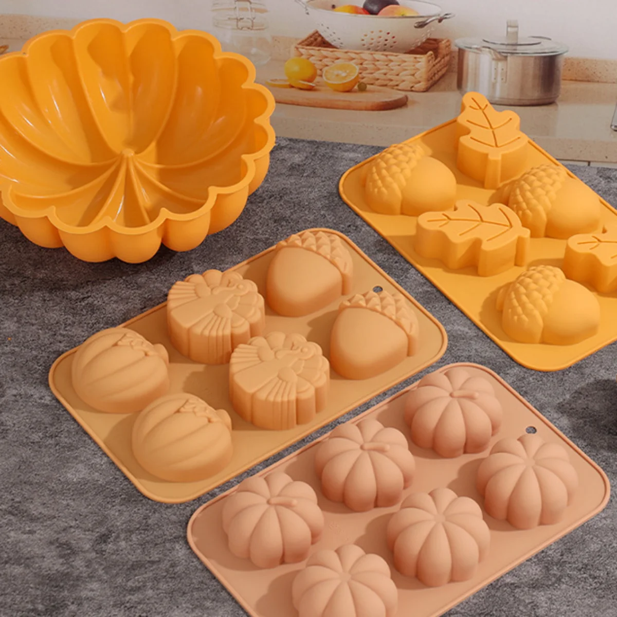 Harvest Halloween Pumpkin Mousse Cake Silicone Mold DIY Pinecone Chocolate Candy Pudding Baking Tool Tree Leaf Candle Soap Mould