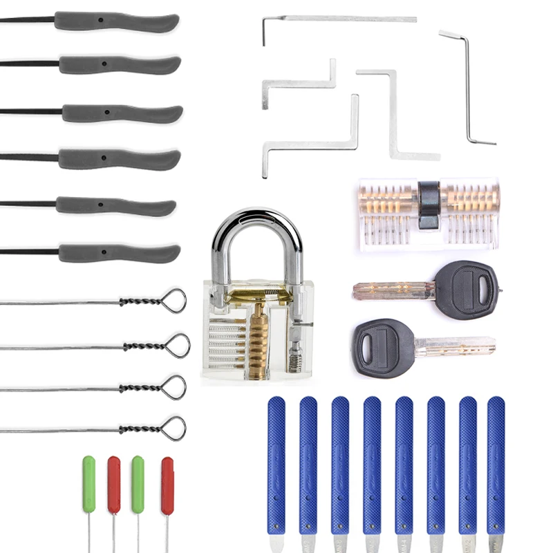 

Locksmith Hand Tools with Practice Padlock Pick Set Tension Wrench Broken Key Removal Tool Combination Lock Hardware