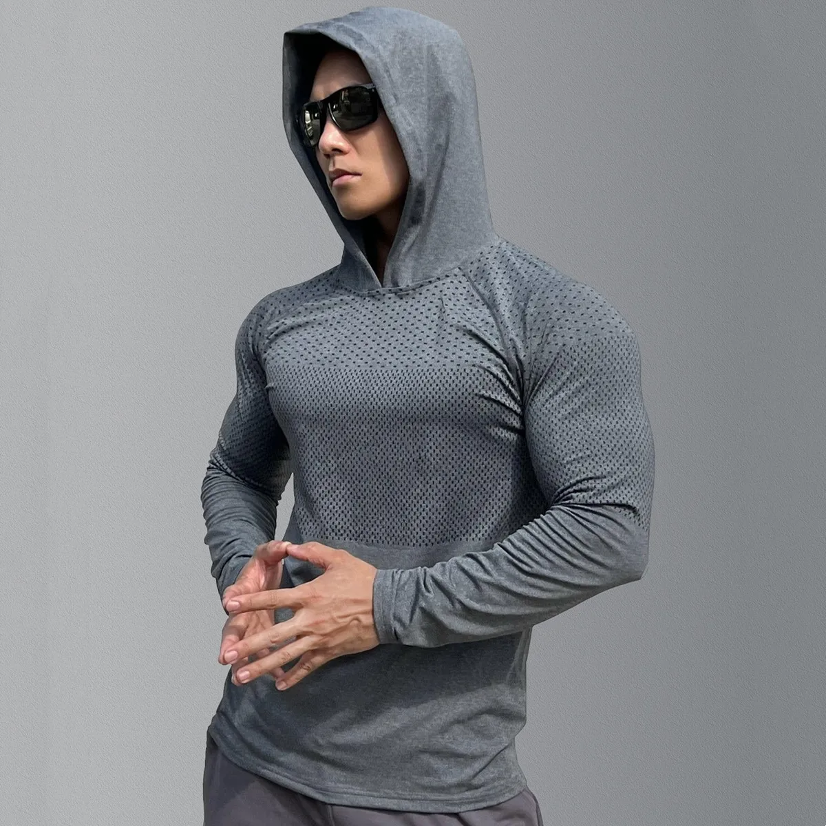 Men Autumn Long Sleeve Shirts Gym Fitness Training Hooded Tee Tops Sportswear Male Running Sport Clothing Quick Dry Slim T-shirt