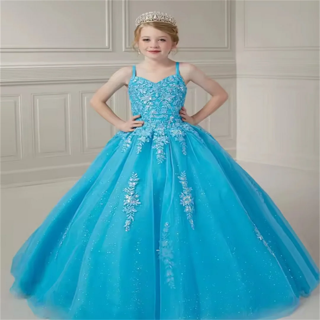 Customized Flower Girl Dress pageant Dresses Sequin Tulle Sleeveless For Wedding Birthday Party Prom Banquet Holy Communion Gown