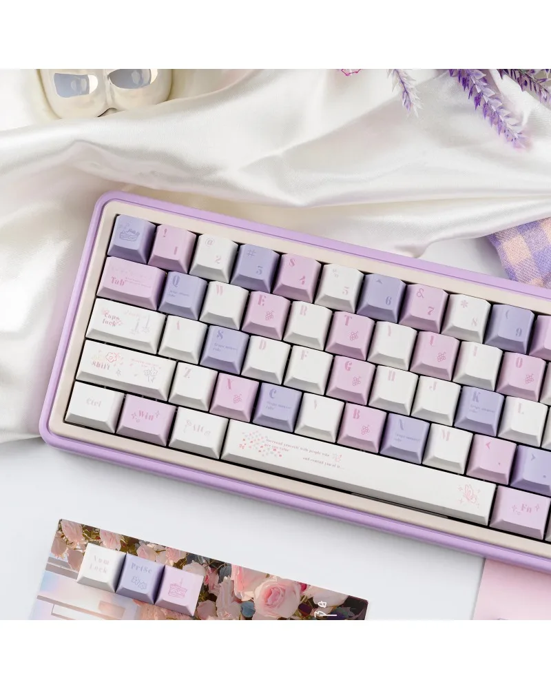 

Pastel purple pink and white durable pbt keycaps set high quality for gaming mechanical keyboards