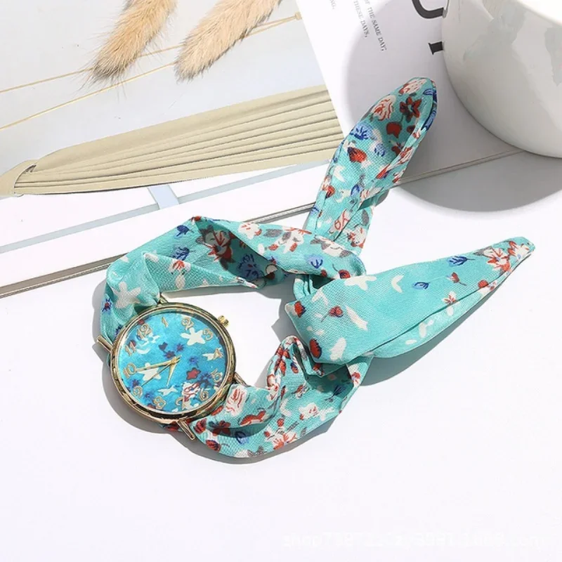 Shiny Personality Without Clasps Tied Floral Strap Girls Watch Fashion Fabric Shi Ying Bracelet hand accessories