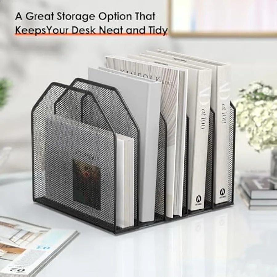 منظم ملفات مكتبي قابل للتعديل 5 أقسام منظم سطح المكتب المستقيم فارز الملفات شبكة معدنية قوية رف الكتب العمودي حامل الملفات