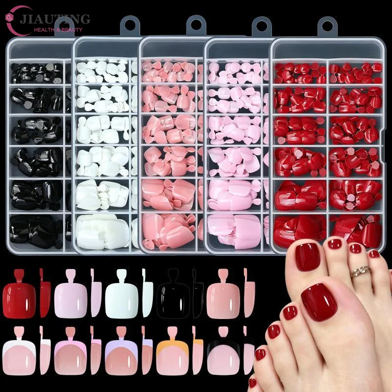 120Pcs Summer Press On Toes Full Cover Tips White Short Square False Toenails Pure Color Acrylic Artificial Wearable Toenails