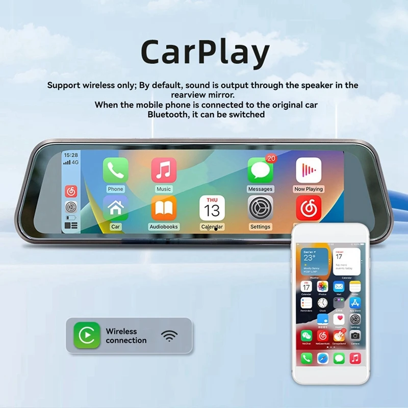 Rearview Mirror Recorder 9.36 Inch Carplay Driving Recorder Streaming Media HD Large Screen Bluetooth